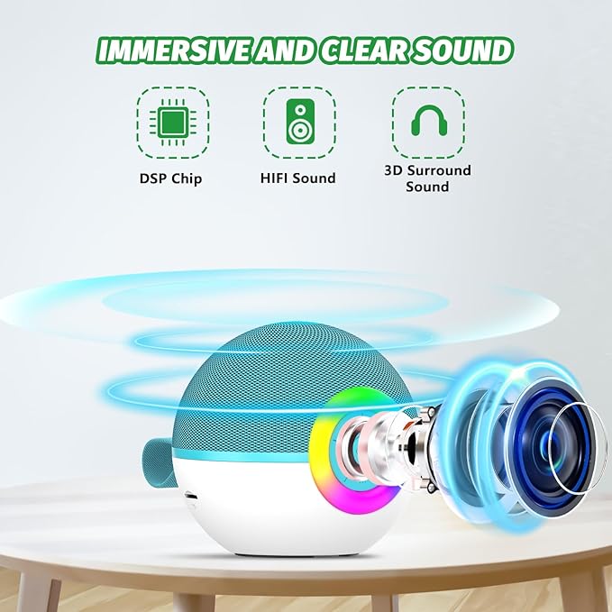 Mgaolo Mini Karaoke Machine for Kids Adults,Portable Bluetooth Speaker with 2 Wireless Microphones,Gift Toys with MP3 Player for Boys Girls 3-12 Year Old Birthday Family Home Party Present (Green)