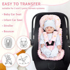 Infant Car Seat Insert and Strap Covers, Very Soft Car Seat Head Support Baby Girl Boy, Reversible Newborn Carseat Insert Cushion Fits for Stroller, Baby Swing, Bouncer (Pink Rainbow)