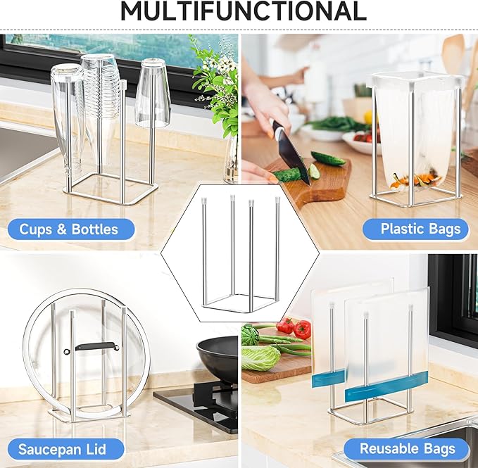 Water Bottle Drying Rack, Stainless Steel Bottle Dryer Rack, Baby Bottles Rack Dryer, Cup Drying Rack, Reusable Bag Drying Stand, Kitchen Stand Holder for Glass Bottles, Water Cups, Plastic Bag