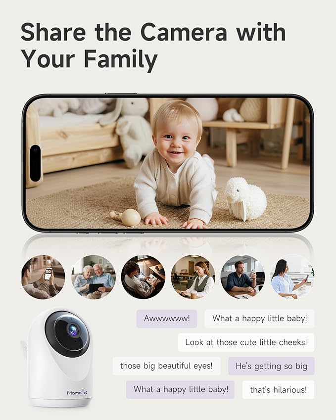 Baby Monitor with Camera and Audio - 2K Color Night Vision, WiFi Video Baby Monitor - 355° Pan/70°Tilt, AI Motion/Cry/Temp/Humidity Alerts, 2-Way Audio, App for 20 Users, 8 Lullabies