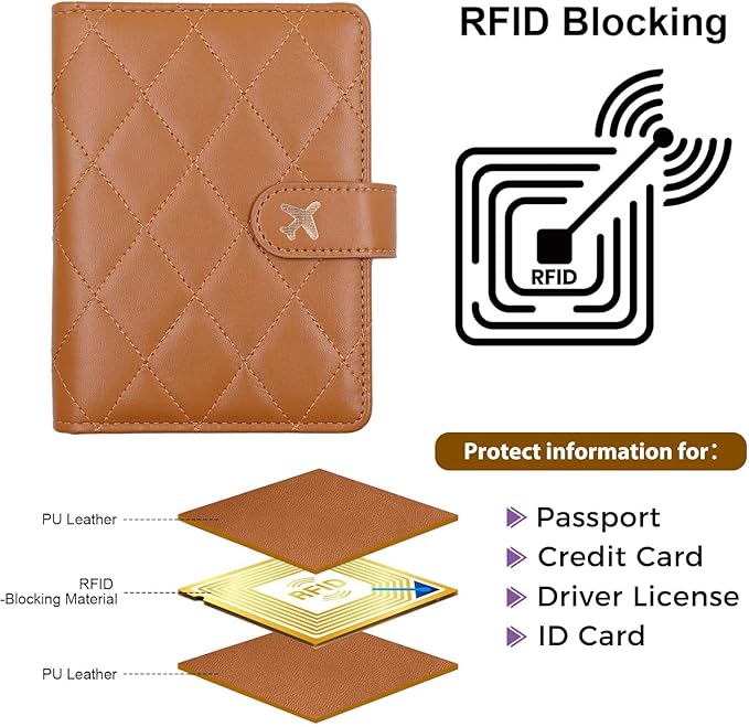 Melsbrinna Rfid Passport Holder for Travel women/Men, Cute Passport Wallet Rfid Blocking Card Slots, Rfid Passport Cover/CaseTravel Wallet, Passport Book Holder (1, LG BROWN)