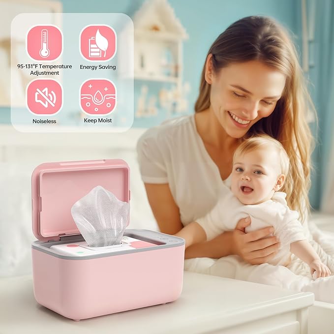 Chefhandy Baby Wipe Warmer, 3-Level Temperature Control, Quiet & Even Heating, Large Capacity for Easy Diaper Changes, Pink