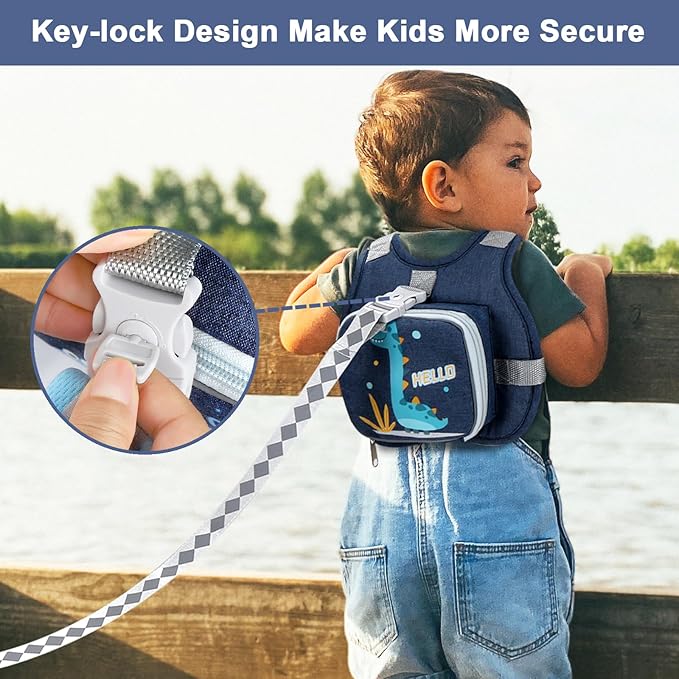 Accmor Toddler Harness Leash+ Reflective Anti Lost Wrist Link, Cute Dinosaur Kids Harness with Leash, Collapsible Child Harness Baby Leash Walking Wristband Protector Belt for Boys Girls Outdoor