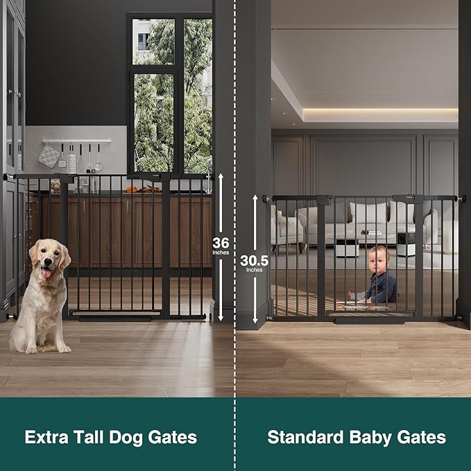 Cumbor 36" Extra Tall 29.7"-51.5" Baby Gate for Stairs, Easy Wall Through Dog Gates for Doorways Extra Wide, Pressure Mounted Tall Pet Gate Indoor, Safety Auto-Close Child Gate for Kids, Black