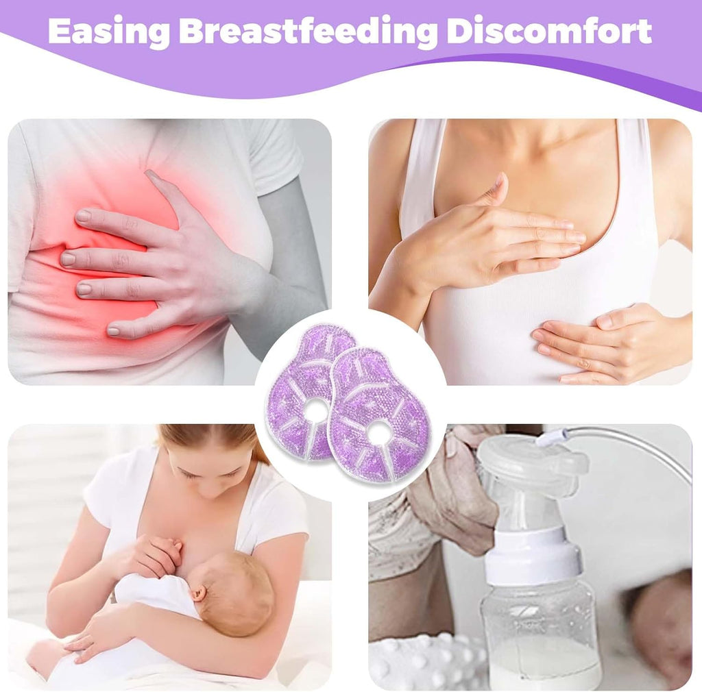 Breast Therapy Ice Packs, Hot and Cold Breast Pads, Breastfeeding Essentials Large Gel Bead Packs for Moms, 2 Pack (Purple, L)