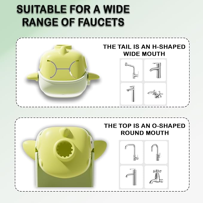 Children's Bathroom Faucet Extender, Cute Shark Design, Temperature Sensitive, Light Green, Silicone, Water Flow Extender with Splash Guard