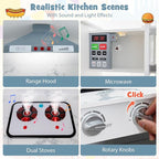 Costzon Kids Kitchen Playset, Pretend Cooking Toys w/Washing Basin, Real Lights & Sounds, Microwave, Oven, Blackboard, Ice Maker, Range Hood, Stoves, 2-PieceCorner Wooden Play Kitchen for Kids 3+
