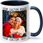 Ship Next Day Custom Mug Design Your Own Photo Text Personalized Picture Gifts for Women Men Customized Gifts Idea Personalized Coffee Mugs 11oz Dark Blue Handle