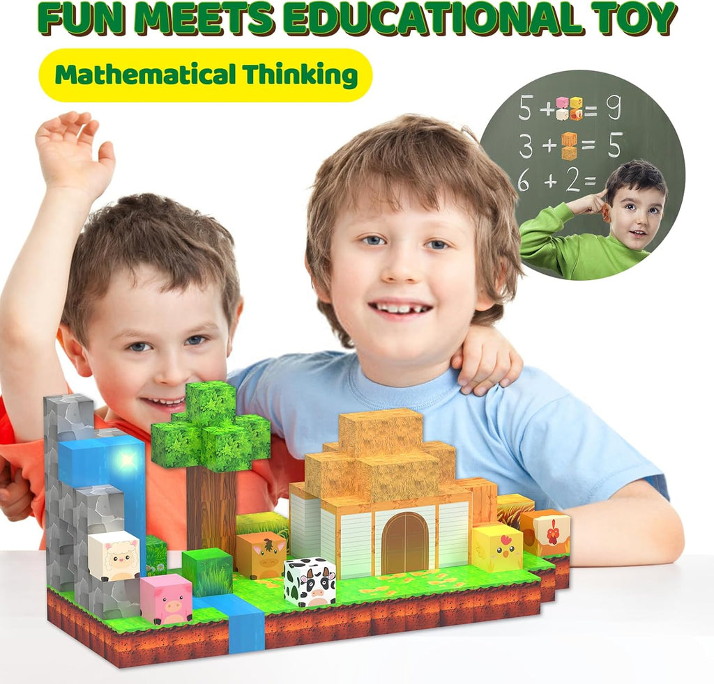 Magnetic Blocks - 138 PCS Building Blocks Set with 3 Light-Up Blocks, STEM Construction Cubes Toys for Kids 4-8, Toddler Sensory Stacking Toys, Christmas Birthday Gift for Boys and Girls Ages 3+