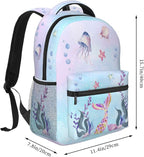 Girls Mermaid Backpack, Girl's Dreamy Underwater World School Bag with Jellyfish & Starfish Prints, Kawaii Lightweight Bookbag for Girls Boys Age 5-12, Ideal for School Travel Outdoor Hiking