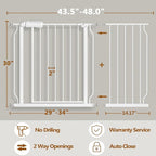 Fairy Baby Easy Step Safety Gates for Doorways Extra Wide Pet Gate for Dogs, 43.5 Inch to 48 Inch with Pressure Mounted Extention Kit, White