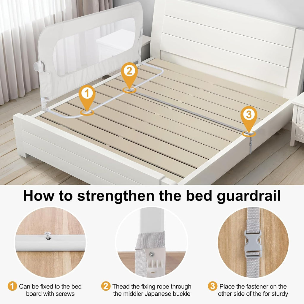 Bed Rail for Toddlers,Swing Down Kids Bed Rails Guard for Twin,Full,Queen,Bunk Size Bed,Extra Tall Childbed Rail Guard with Reinforced Anchor Safety System(White,40 Inch,1 Side)