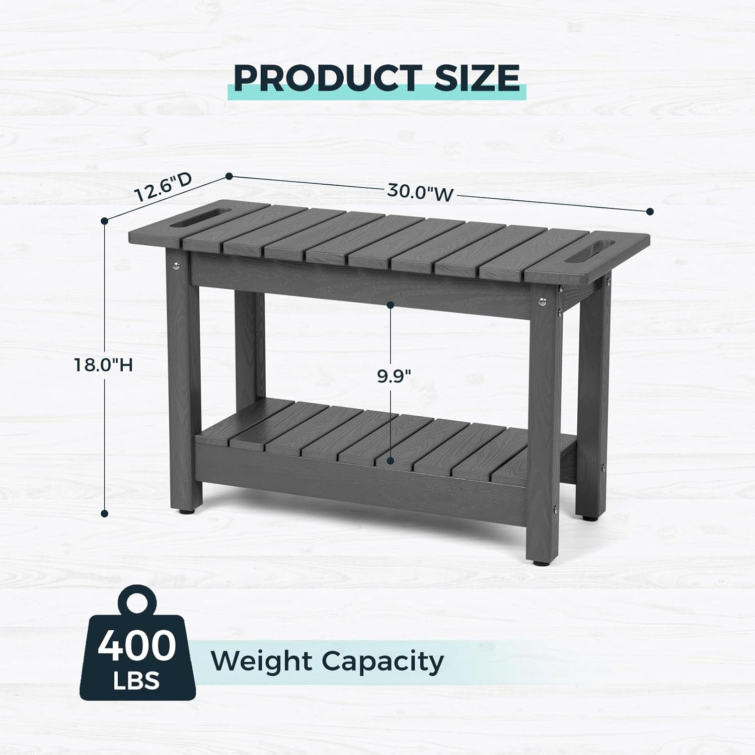 30" Shower Bench, Waterproof Poly Lumber Shower Stool for Shaving Legs, Shower Chair Seat Holds up to 400lbs, Bathroom Bench for Inside Shower, Non-Slip (Grey)