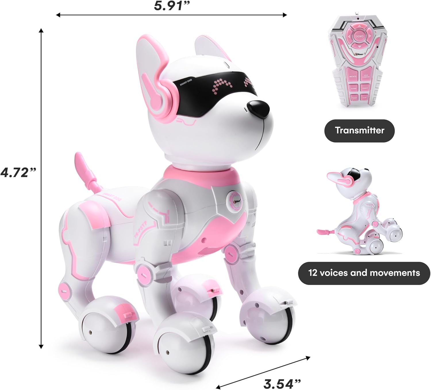 Top Race Pink Robot Dog - Remote Control Toy with Touch Function - Interactive Smart Pet with Voice Commands, Dancing, Animal Sounds - Robotic Puppy for Kids, 3 Years Up