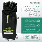 reperkid Umbrella Stroller Bag for Airplane Travel, Black and Green, 47" H x 15" W x 12" D, Fits Most Single and Double Umbrella Strollers – Premium Waterproof Cover, Adjustable Shoulder Strap