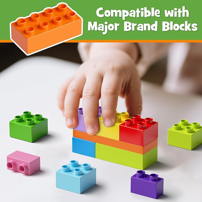 97PCS Building Blocks Set with Storage Box & Base Plate - STEM Educational Toys for Toddlers, Kids Ages 3+, Compatible with Major Large Particle Building Block