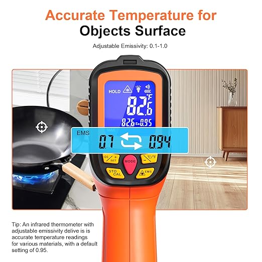 -58°F to 2732°F Digital Infrared Thermometer Gun, 50:1 Distance Ratio Laser Temperature Gun with MAX/MIN/AVG Measure and Alarm, Heat IR Temp Gun for Cooking, Griddle, HVAC, Industrial Forging