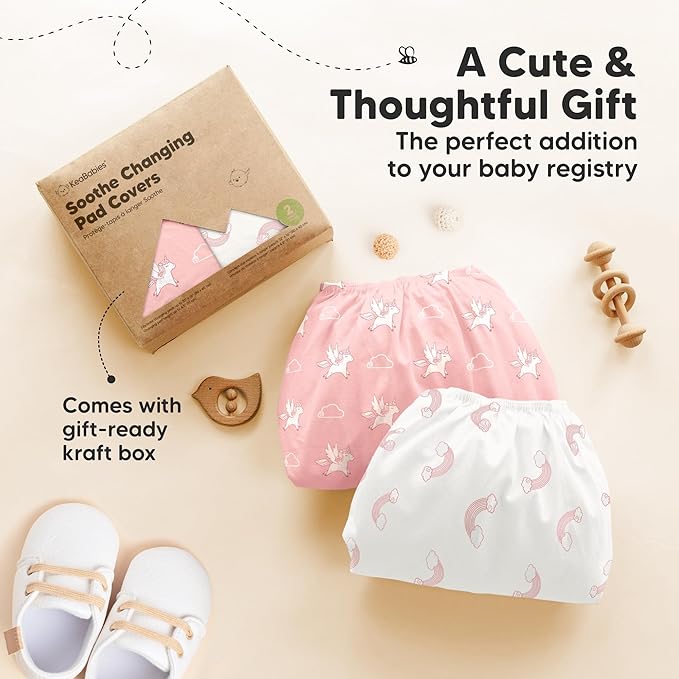 2-Pack Organic Changing Pad Covers for Girl, Boy, Neutral - 100% Cotton Changing Table Pad Cover, Soft Baby Nursery Diaper Changing Pad Sheets,Contour Changing Pads Liners,Change Pad Cover (Dreamland)