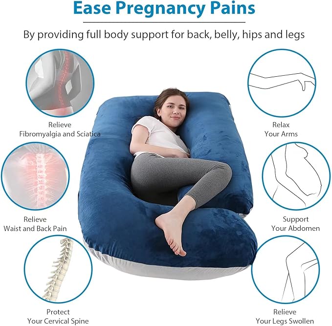 Pregnancy Pillow J-Shaped Full Body Pillow, 59 inch with Velvet Cover Easy to Remove and Wash, Support Pregnant Women's Backs Legs and HIPS, Improve Sleep,Pregnancy Pillow for Women ，Blue Grey