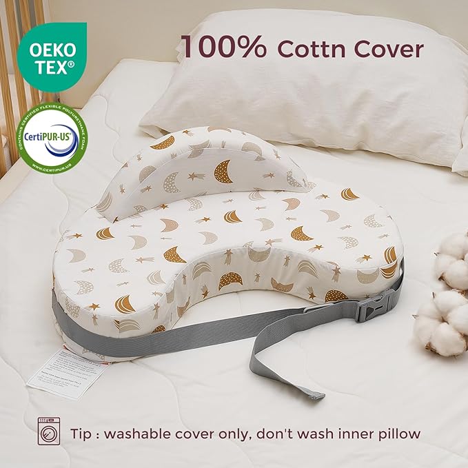 Momcozy Innovative Safety Guard Nursing Pillow - Firm & Springy Memory Foam - Stable, Ergonomic Support & Comfort - Wider Breastfeeding Cushion, Adjustable, Removable Cover, Baby Safety Certified