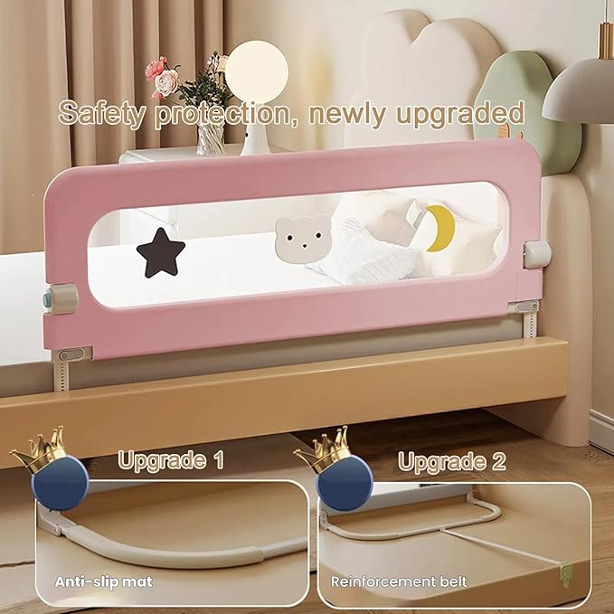 U Type Toddler Bed Rail Guard, Foldable Bed Rails for Toddlers, Adjustable, Safety, Convenient, Guard Rail with Twin, Full, Queen& King Size (Grey Patchwork,59inch)