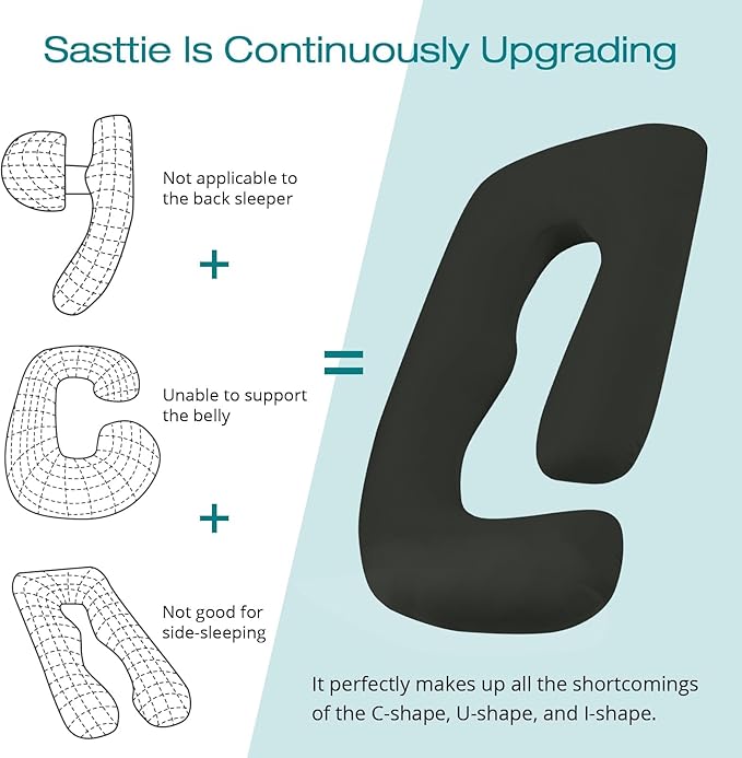 Sasttie Pregnancy Pillows for Sleeping, U Shaped Cooling Full Body Pillow with Removable Cover, Pregnant Women Must Haves, Maternity Essential, Black