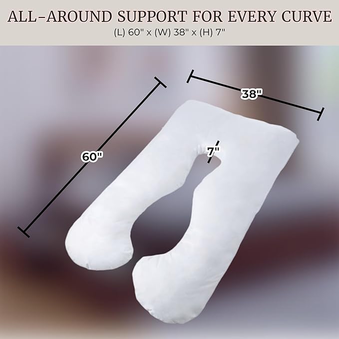 Lavish Home Pregnancy Pillow - U-Shaped Full Body Pillow with Removable Cover - Pregnancy Support for Sleeping - Body Cushions for Adults, Maternity Pad (White)