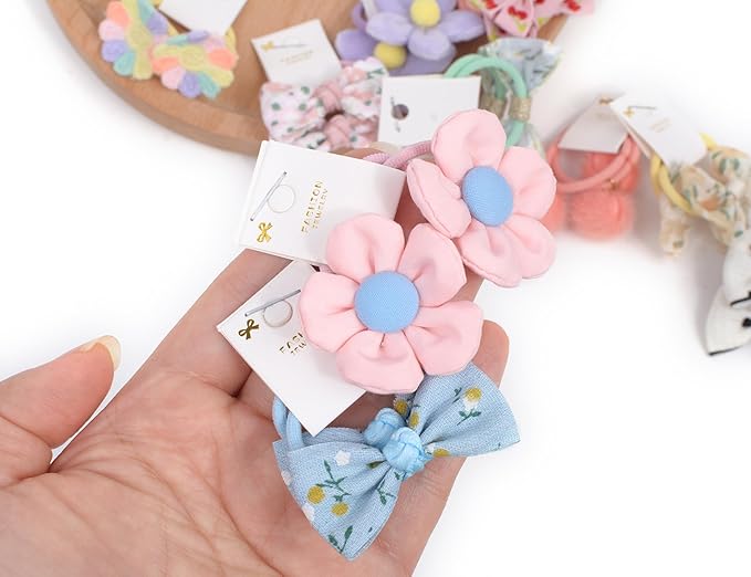 Boutique Hair Ties with Bows, 20 Pcs Baby Hair Accessories, 1.2 Inch Hair Bows Hair Ties for Newborns, Toddlers, Little Girls, Kids - Set-F