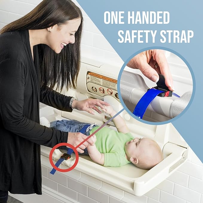 Foundations Classic Horizontal Wall-Mounted Baby Changing Station for Commercial Restrooms, Includes One Handed Adjustable Safety Strap & Liner Dispenser, Cream (5210089)
