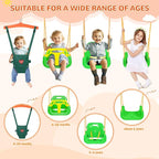 4-in-1 Swing Set & Baby Jumper and Bouncer for Toddler, Heavy Duty Baby Swing Set with Foldable Metal Stand for Indoor & Outdoor Play (Green)