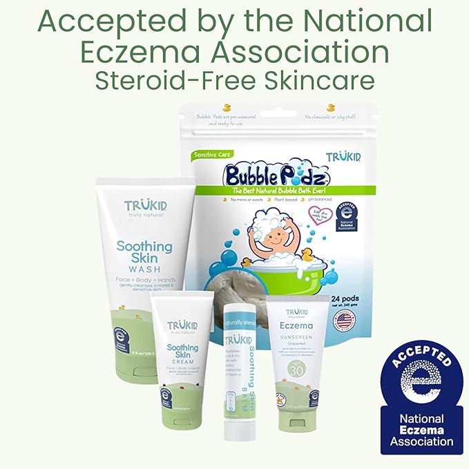 TruKid Natural Eczema Cream for Kids, Toddlers & Babies, NEA-Accepted for Eczema, Safe for Sensitive Skin on Face, Body, & Hands, Unscented, Hydrates & Moisturizes Irritated & Itchy Skin, 3.4oz