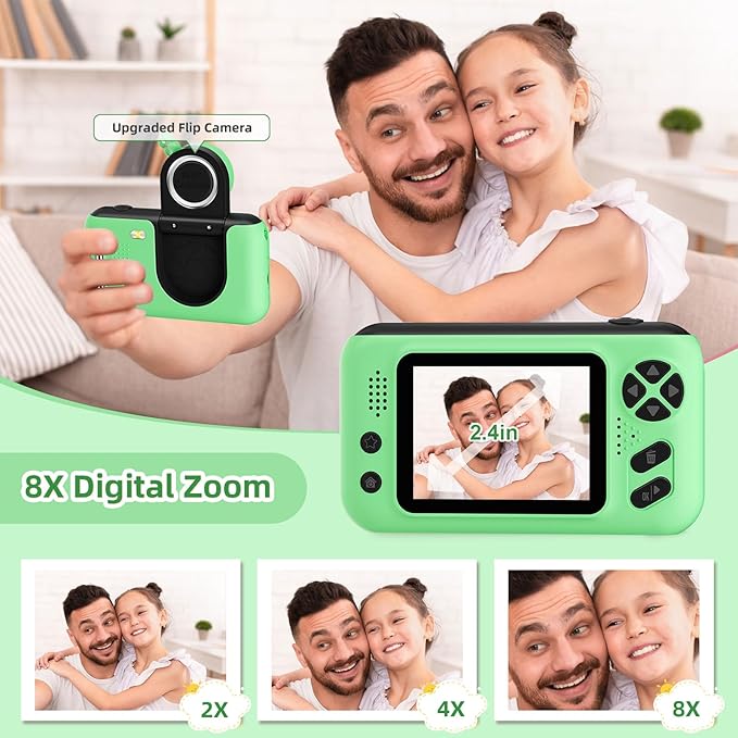 Kids Camera, Birthday Gifts for Boys and Girls Age 3-8,Video Recorder for Kids 8-12,Childrens Digital Camcorder for vlogging Portable Kids Selfie Camera with 32GB SD Card Green