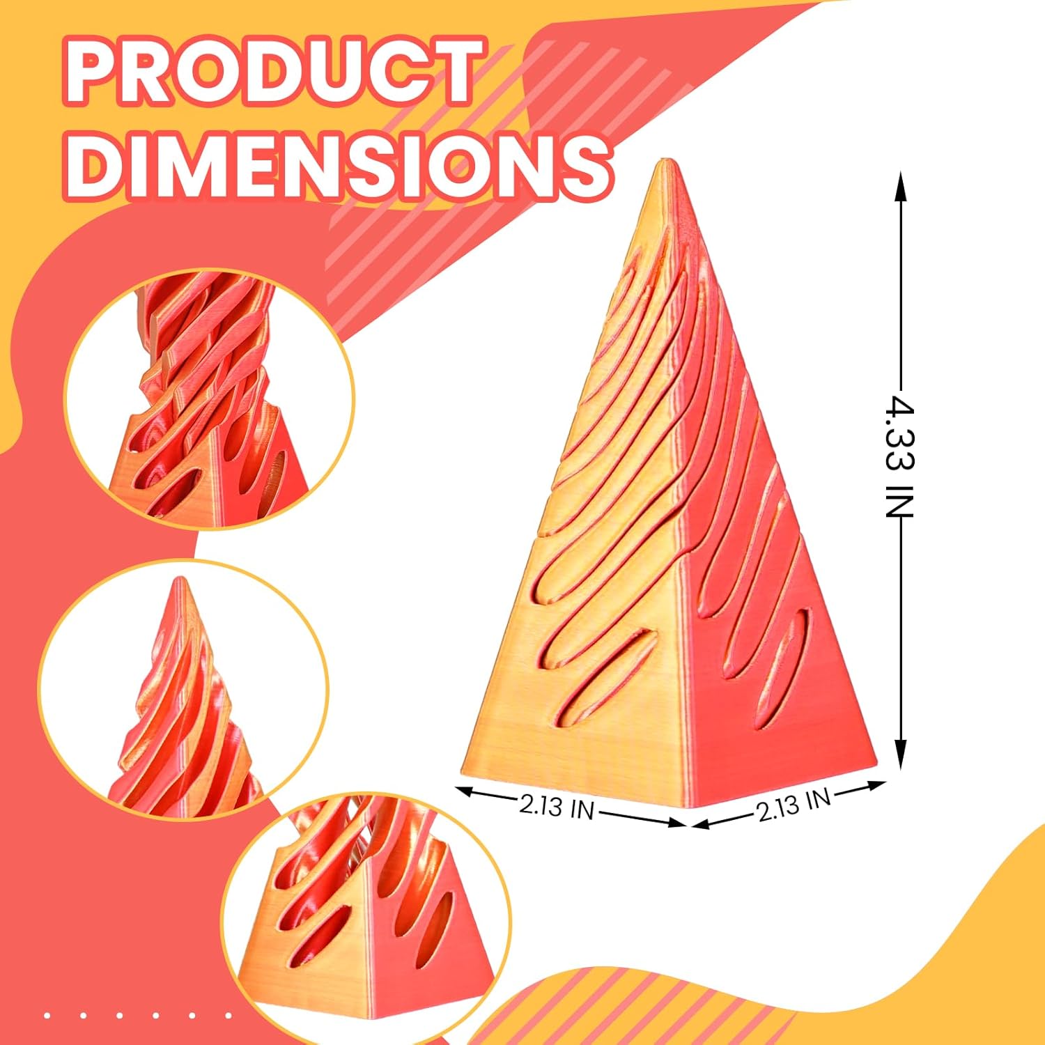 Impossible Pyramid Passthrough Sculpture, 3D Printed Spiral Cone Fidget Toys, Anxiety Relief Pass Through Pyramid Fidget Toy, Stress Relief Desk Toy Adults, Christmas, Birthday Gifts (Gold Red)