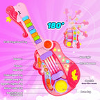 Kids Guitar Toy for 3 Year Old Girl Gift 2-in-1 Electric Guitars with Piano Mode for Toddlers 2-4 Light Up Music Toys for 2 3 4 5 Year Old Girls Boys Gifts