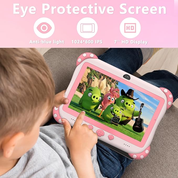 Kids Tablet 7 inch Tablet for Kids Wifi Kids Tablets 32G Android 10 Dual Camera Educational Games Parental Control, Toddler Tablet with Kids Software Pre-Installed Kid-Proof YouTube Netflix (Pink)