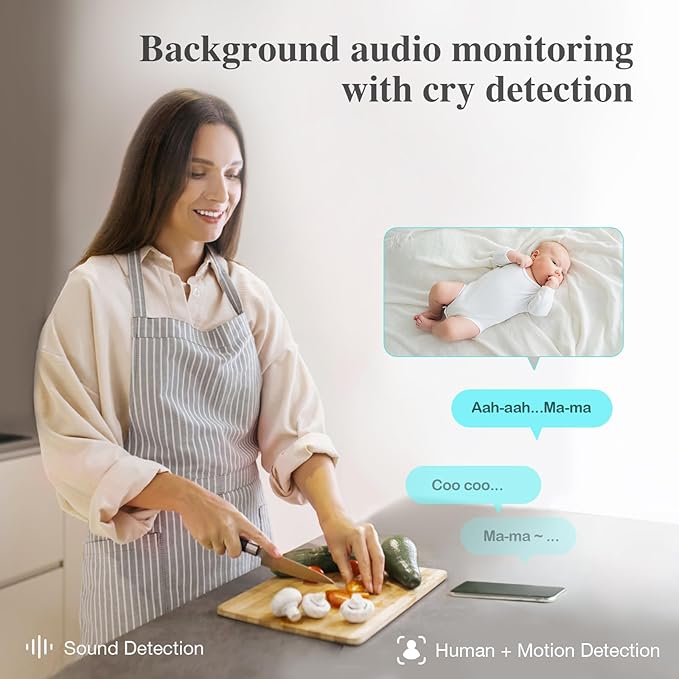 Sense-U AI Baby Camera Monitor with Sensor-Free Sleep Breathing Movement Detection, Smart Security Indoor Video Camera with Background Audio, Sound Detection, No Monthly Fee, for Peace of Mind
