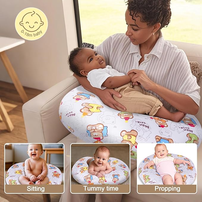 Baby Nursing Pillow for Breastfeeding, Adjustable Breast Feeding Pillow for Bottle Feeding, Breastfeeding Essentials for Mom and Baby Healthier Nursing, Removable Cover- Cute Bear