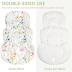 Infant Car Seat Insert, Car Seat Head Support Baby Girls Boys, Soft & Reversible Newborn Carseat Insert Cushion with 2 Strap Covers, for Stroller, Swing, Bouncer (White Wildflowers)