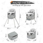 4 in 1 Portable Baby High Chair,Convertible Highchair for Babies & Toddlers-Foldable Infant Booster Seat,Carry Small Box,Dining Chair,Toddler High Chair with 5-Point Harness,Removable Tray-Grey