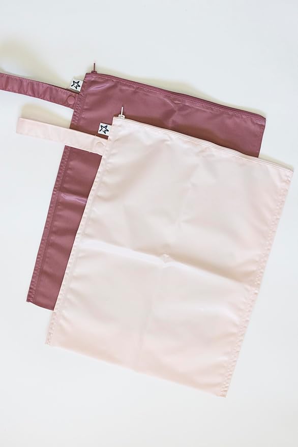 Tiny Twinkle Mess proof Waterproof Wet Dry Bag,2pk Reusable Wet Bags for Swimsuits&Baby Clothes,Leakproof Wet Bag,Waterproof Bag for Travel&Diaper bag,Wet Bags for Baby (Rose, Burgundy)