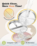 Stainless Steel Toddler Suction Plate with Lid, Deeper 9" Divided Plates with Removable Silicone Sleeves for Kids, Non Toxic & BPA Free | Unbreakable Baby Snack Dishes Set of 2,Pink & Beige