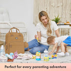 Dikaslon Diaper Bag Backpack with Portable Changing Pad, Pacifier Case and Stroller Straps, Large Unisex Baby Bags for Boys Girls, Multipurpose Travel Back Pack for Moms Dads, Tan