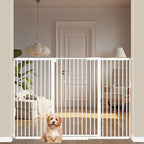 WAOWAO 40.55" Extra Tall 1.37" Ultra Narrow Spacing 53.74-61.61" Extra Wide Dogs Pets Baby Gate Safety Indoor Puppy Pressure Mounted Gate No Drill White Metal for Stairs,Doorways,Kitchen,Hallway
