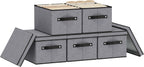 Fabric Storage Boxes, 7.1 x 9.1 x 13 Inch Baskets for Shelves with Lids, Wardrobe Organiser with Handles, Decorative Linen Closet Organizer Bins, Gray, 5 Pack