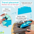 Silicone On-The-Go Snack Mat – Foldable Reusable Placemat with 3 Compartments and Lids – Travel-Friendly Baby and Toddler Snack Plate – Dishwasher Safe (Ocean)