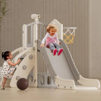 XJD 5 in 1 Toddler Slide, Kids Slide for Toddlers Age 1-3, Outdoor Indoor Playset for Toddlers with Basketball Hoop and Ball, Storage Space and Non-Slip Steps Telescope (Gley)