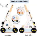 PairPear Polar Explorer Wooden Baby Walker, Montessori 9-in-1 Activity Push Walker Activity Center Toys with Adjustable Speed & Height, Penguin Mirror, Shape Sorter Learning Toys Gift for Toddler 1-3