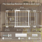 Baby Gate for Stairs No Drill 38.58-43.31 Inch, Pressure Mounted Metal Child Safety Dog Gates for Doorways, Walk Through Pet Indoor Auto Close, White