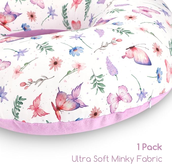 Nursing Pillow Cover 1 Pack, Minky Removable Nursing Pillowcase for Breastfeeding Pillows, Reversible Feeding Slipcover for Baby Boys/Girls, Super Soft Comfortable (Butterfly)