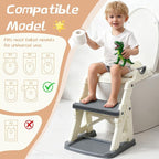 Potty Training Toilet Seat for Toddlers,2 in 1 Toddler Toilet Seat with Steps, Grey Adjustable Toddler Seat for Boys Girls,with Anti-Slip Steps Splash Guard Safety Handles.